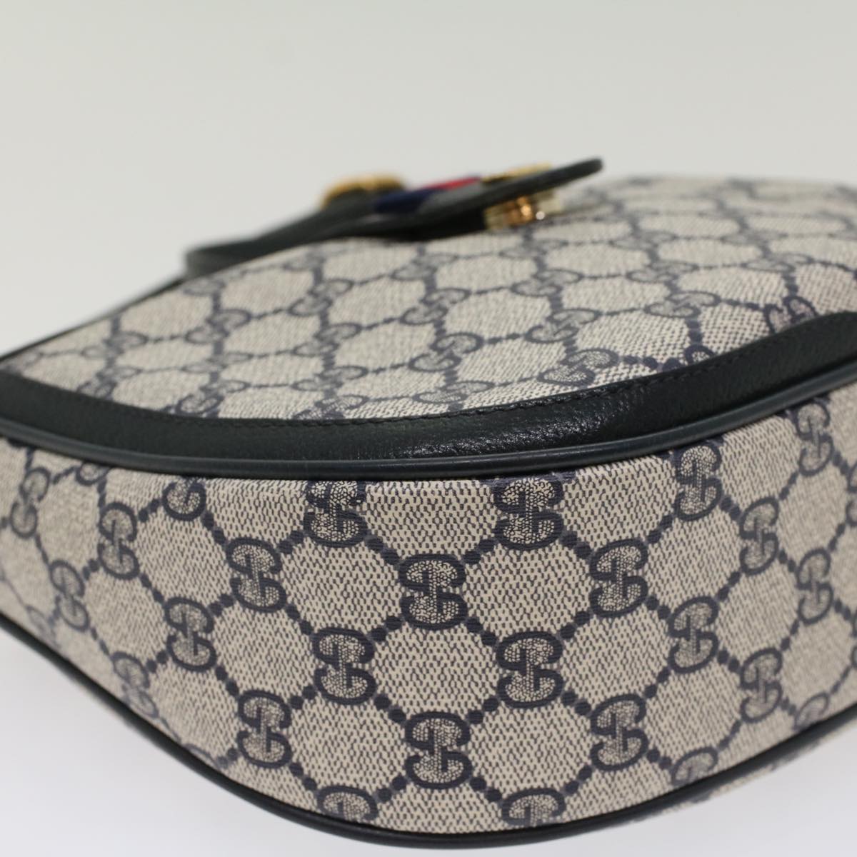 GUCCI GG Canvas Sherry Line Shoulder Bag Gray Red Navy 10 02 056 yk8393B