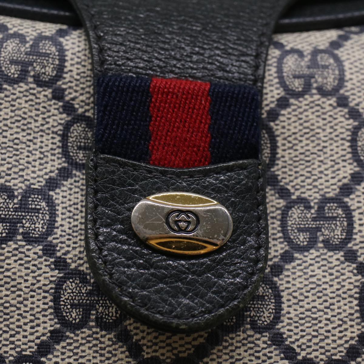 GUCCI GG Canvas Sherry Line Shoulder Bag Gray Red Navy 10 02 056 yk8393B