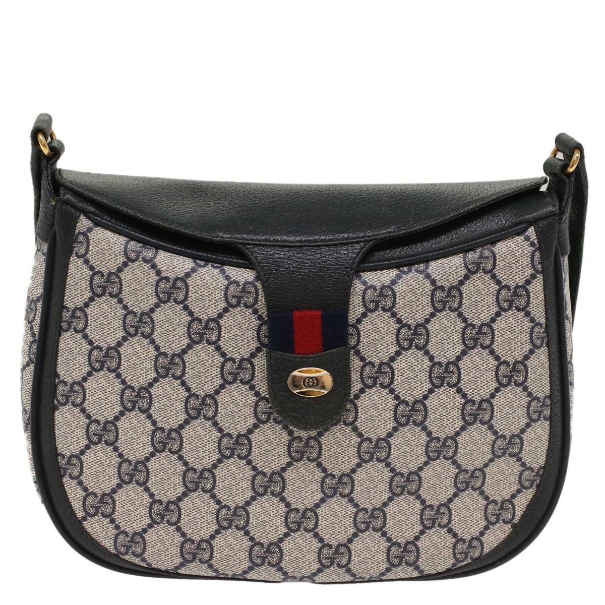 GUCCI GG Canvas Sherry Line Shoulder Bag Gray Red Navy 10 02 056 yk8393B