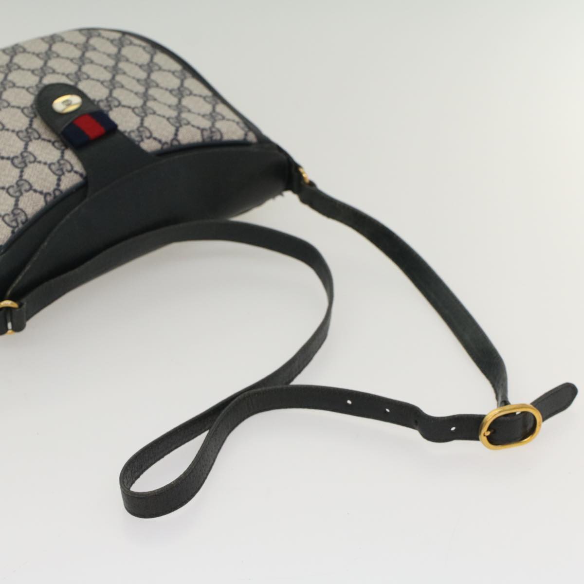 GUCCI GG Canvas Sherry Line Shoulder Bag Gray Red Navy 10 02 056 yk8393B