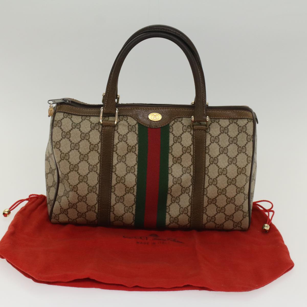 GUCCI GG Canvas Web Sherry Line Boston Bag Beige Red 20 012 3842 yk8394B