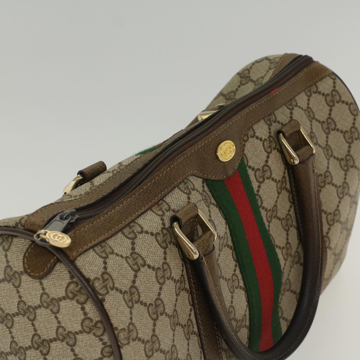 GUCCI GG Canvas Web Sherry Line Boston Bag Beige Red 20 012 3842 yk8394B