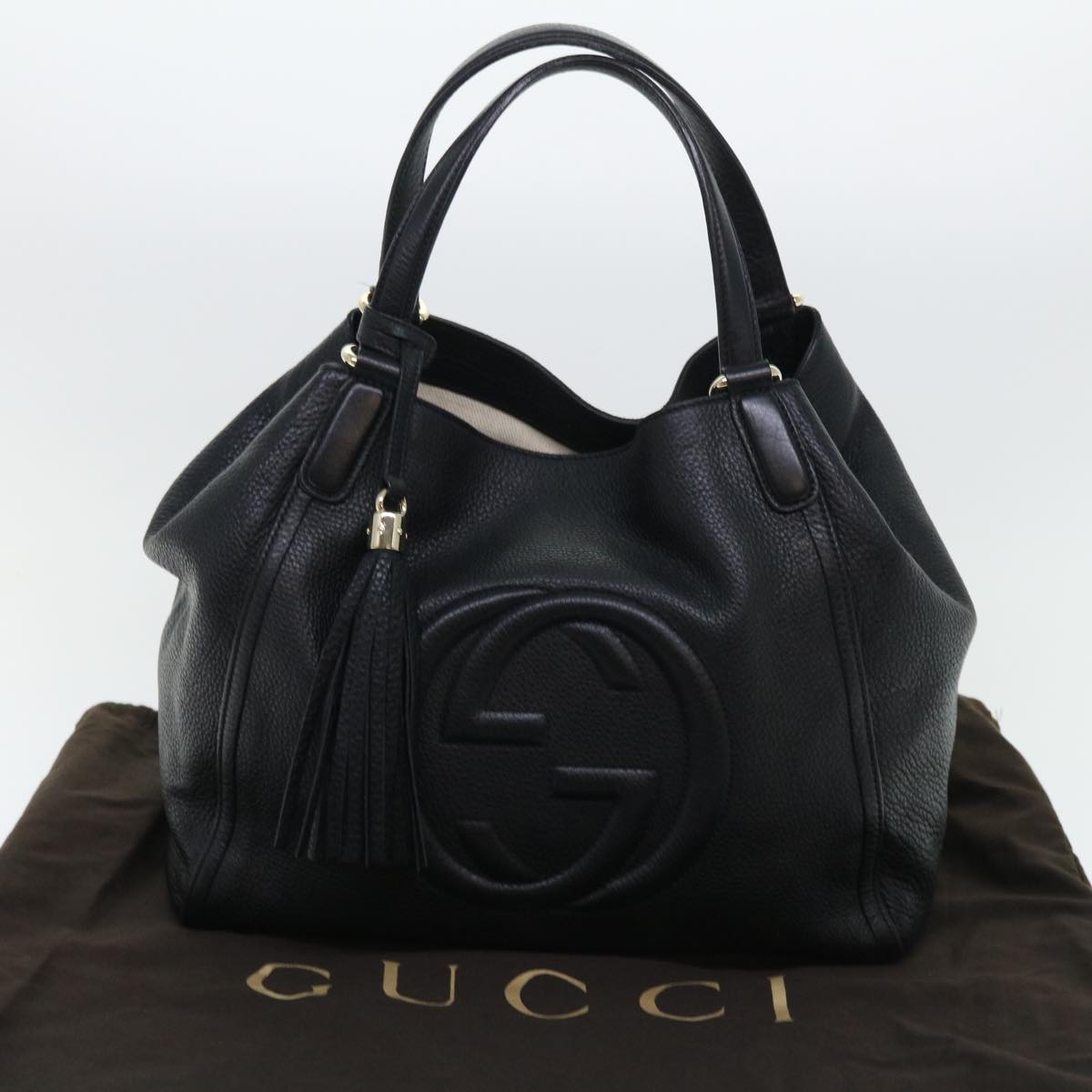 GUCCI Soho Shoulder Bag Leather Black 282309 yk8405