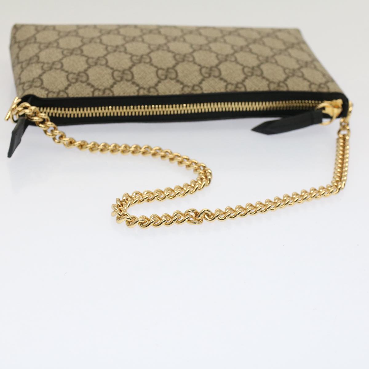 GUCCI GG Canvas Chain Accessory Pouch PVC Leather Beige 428449 yk8408
