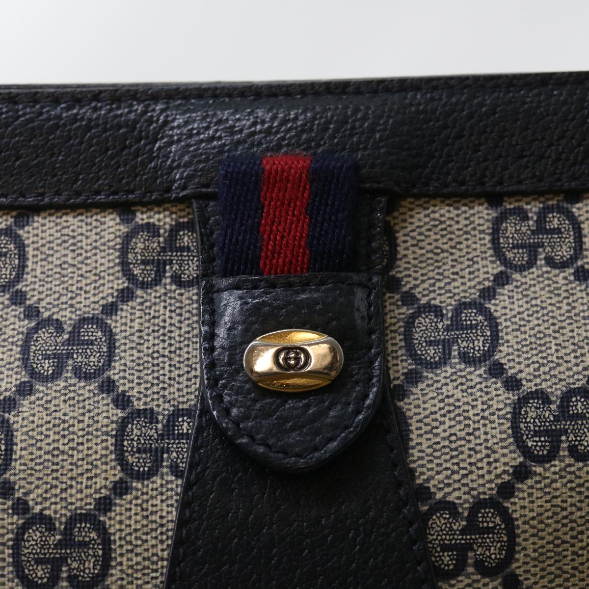 GUCCI GG Canvas Sherry Line Clutch Bag Gray Red Navy 89 01 032 yk8409