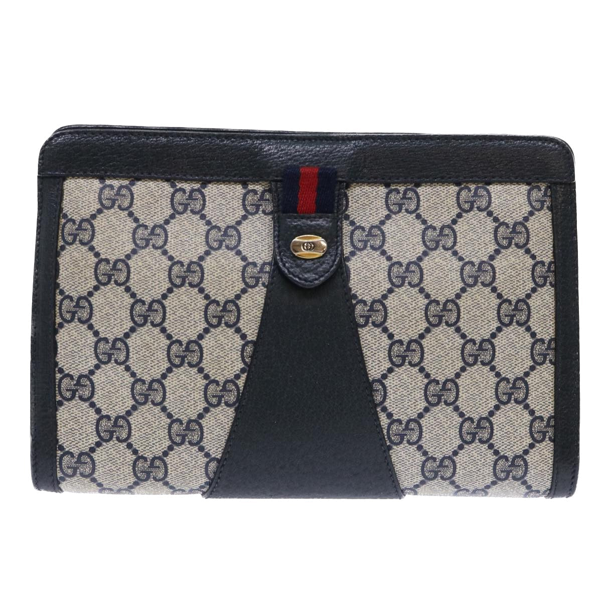 GUCCI GG Canvas Sherry Line Clutch Bag Gray Red Navy 89 01 032 yk8409