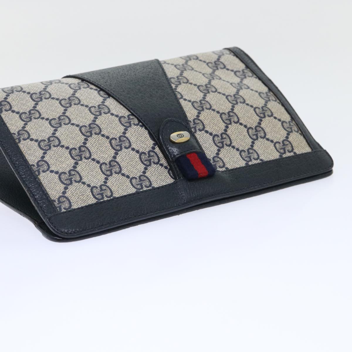 GUCCI GG Canvas Sherry Line Clutch Bag Gray Red Navy 89 01 032 yk8409