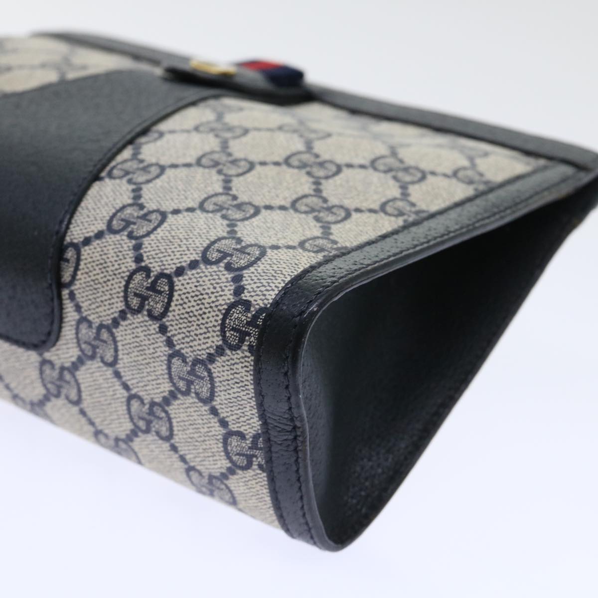 GUCCI GG Canvas Sherry Line Clutch Bag Gray Red Navy 89 01 032 yk8409