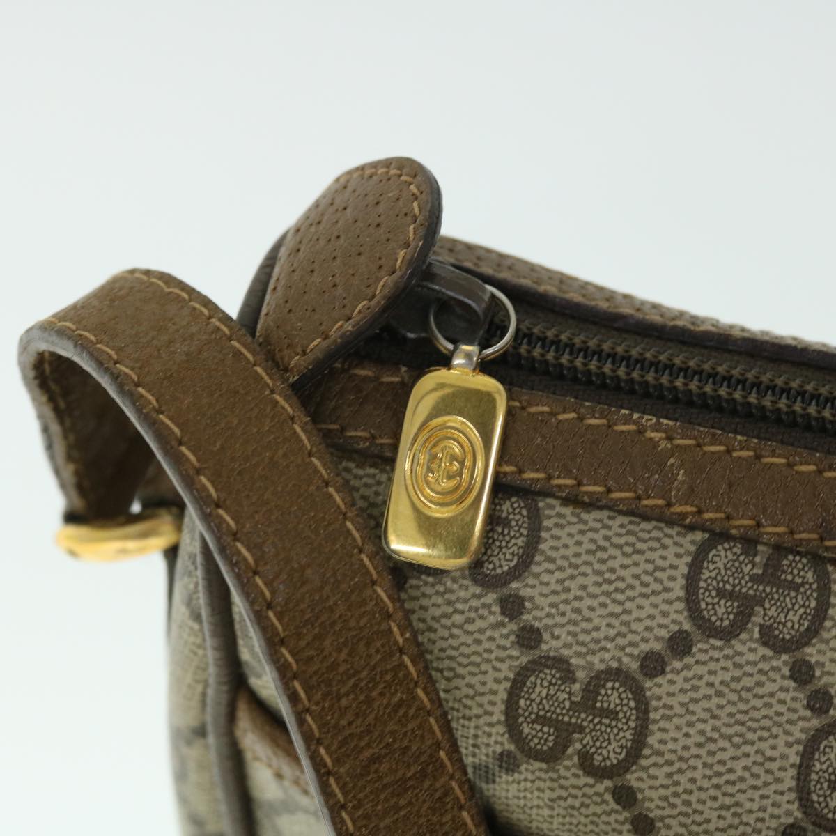 GUCCI GG Canvas Web Sherry Line Shoulder Bag PVC Leather Beige Green yk8413