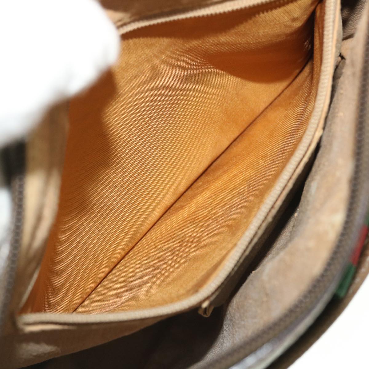GUCCI GG Canvas Web Sherry Line Shoulder Bag PVC Leather Beige Green yk8413