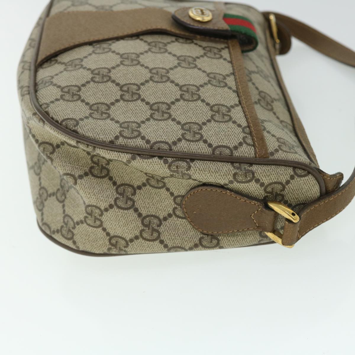 GUCCI GG Canvas Web Sherry Line Shoulder Bag PVC Leather Beige Green yk8413