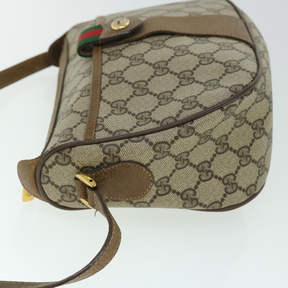 GUCCI GG Canvas Web Sherry Line Shoulder Bag PVC Leather Beige Green yk8413