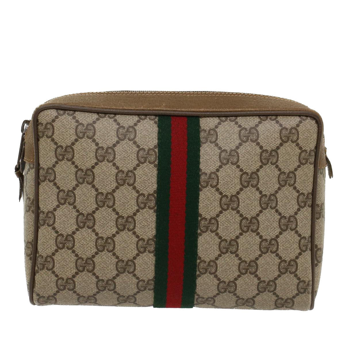 GUCCI GG Canvas Web Sherry Line Clutch Bag Beige Red Green 89 01 012 yk8427