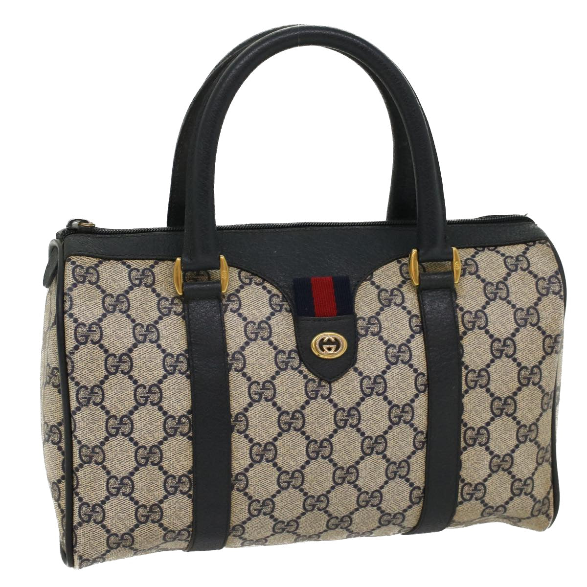 GUCCI GG Canvas Sherry Line Boston Bag PVC Leather Gray Red Navy yk8433