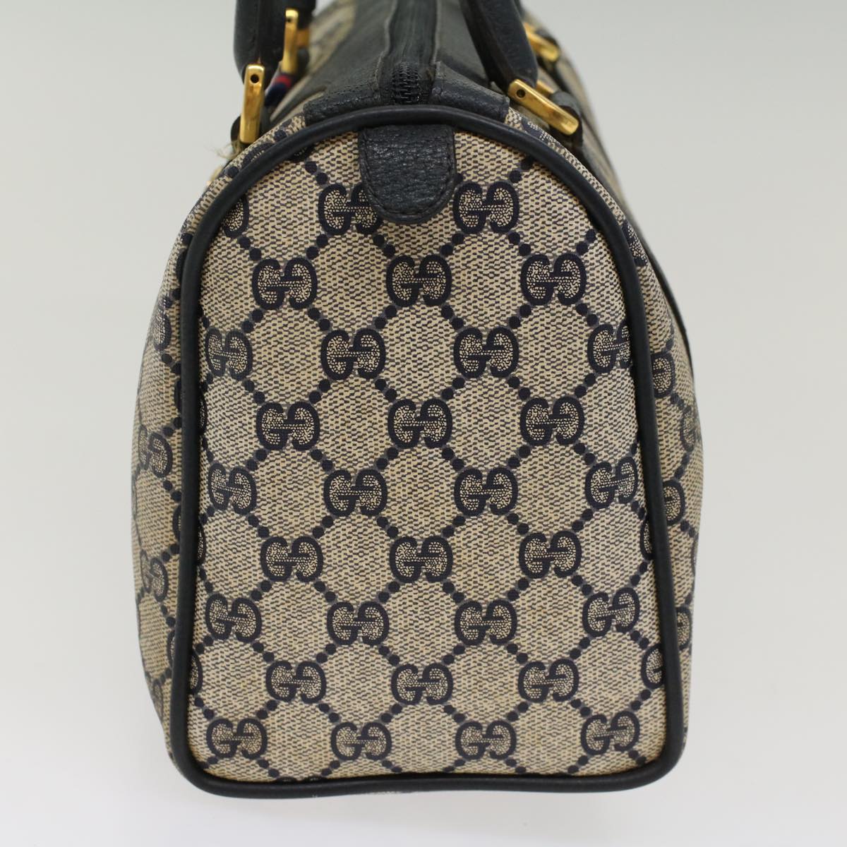 GUCCI GG Canvas Sherry Line Boston Bag PVC Leather Gray Red Navy yk8433