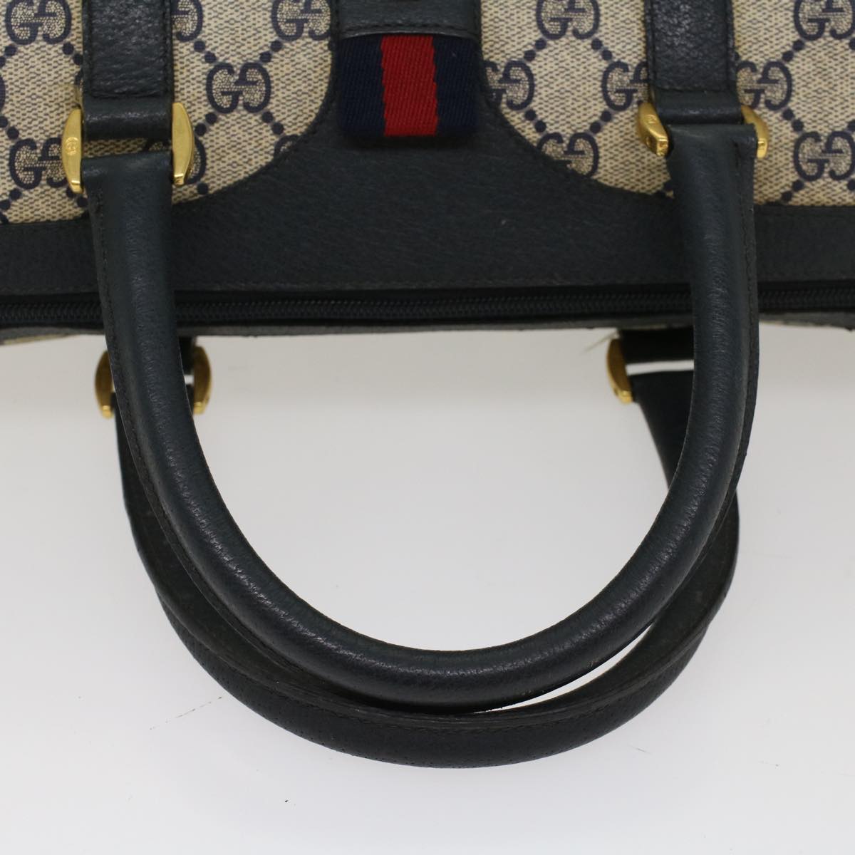 GUCCI GG Canvas Sherry Line Boston Bag PVC Leather Gray Red Navy yk8433