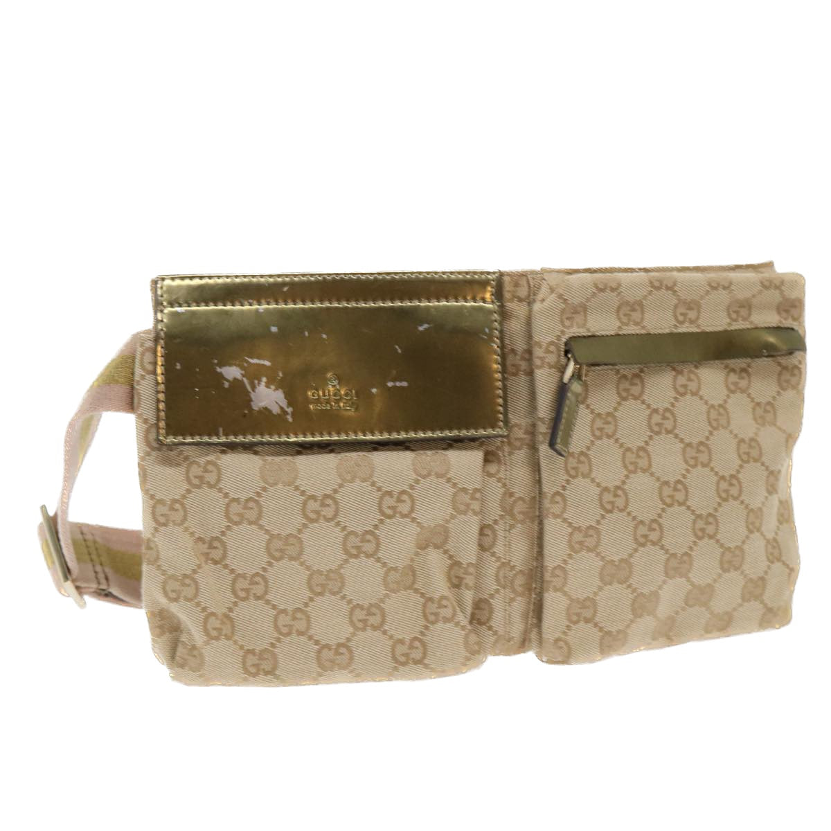 GUCCI GG Canvas Sherry Line Waist bag Beige Gold pink 28566 yk8454