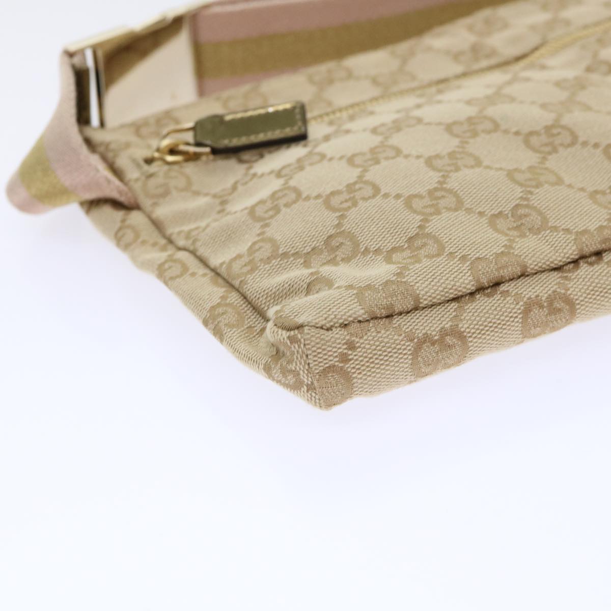 GUCCI GG Canvas Sherry Line Waist bag Beige Gold pink 28566 yk8454
