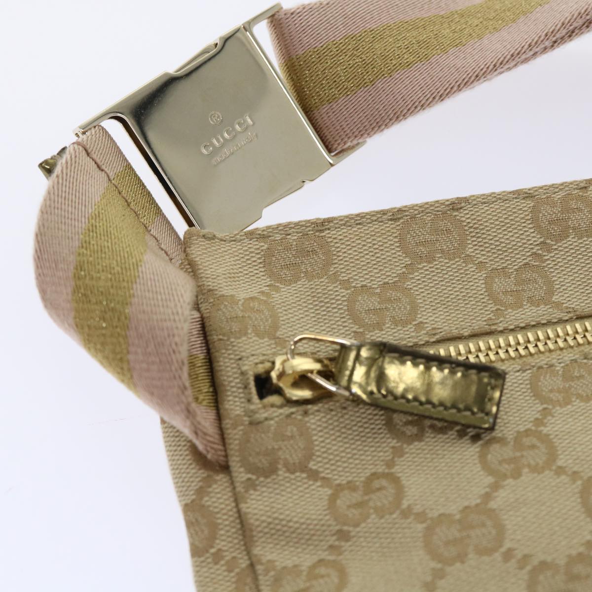 GUCCI GG Canvas Sherry Line Waist bag Beige Gold pink 28566 yk8454