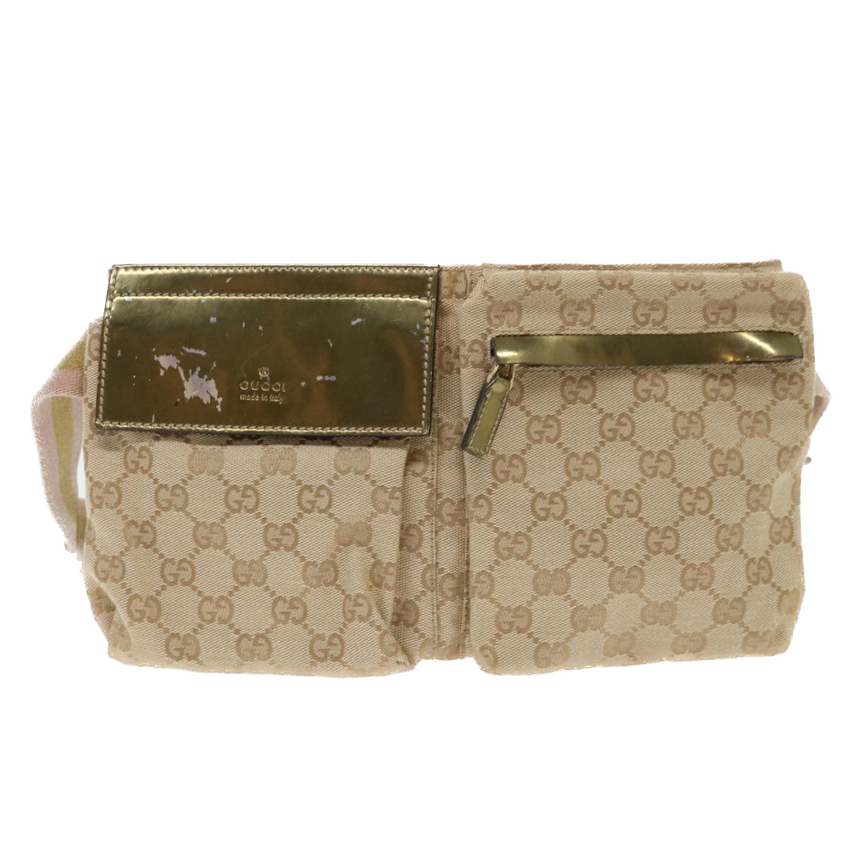GUCCI GG Canvas Sherry Line Waist bag Beige Gold pink 28566 yk8454