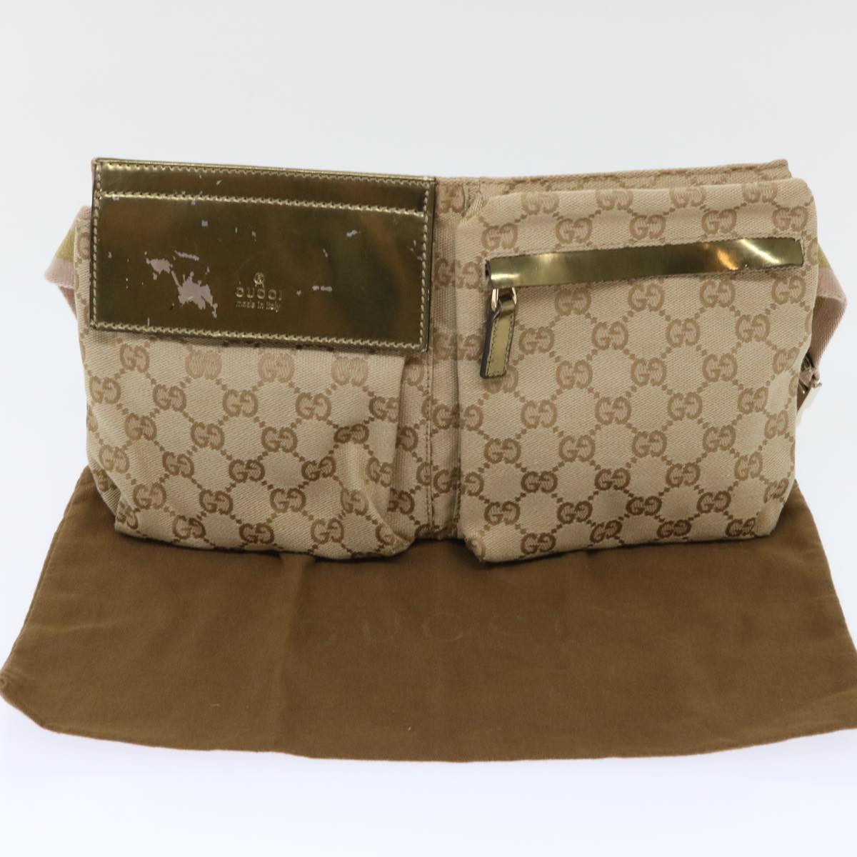 GUCCI GG Canvas Sherry Line Waist bag Beige Gold pink 28566 yk8454