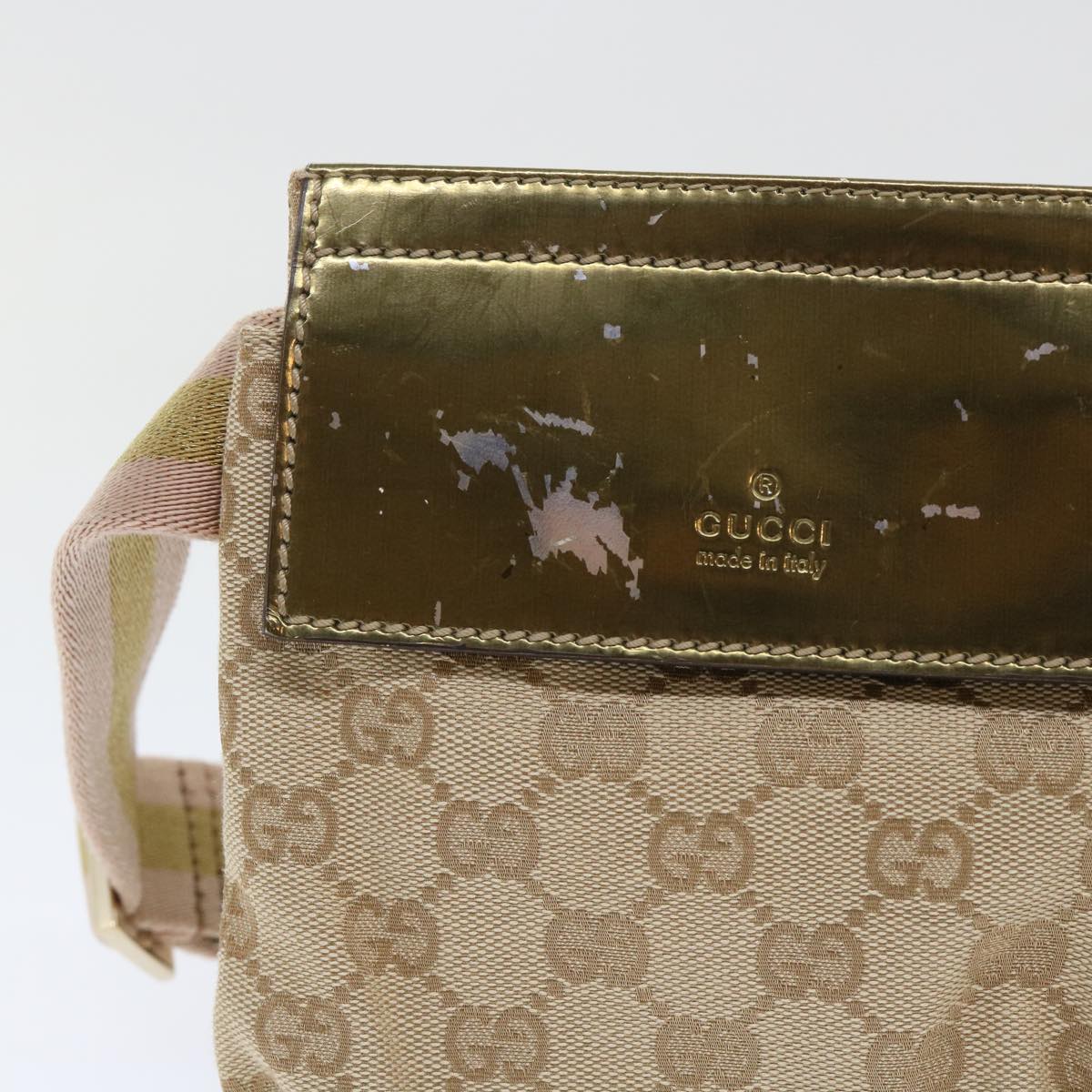 GUCCI GG Canvas Sherry Line Waist bag Beige Gold pink 28566 yk8454