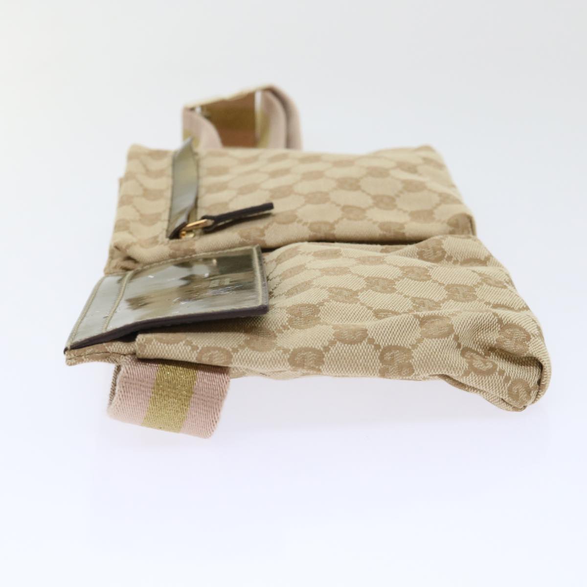GUCCI GG Canvas Sherry Line Waist bag Beige Gold pink 28566 yk8454
