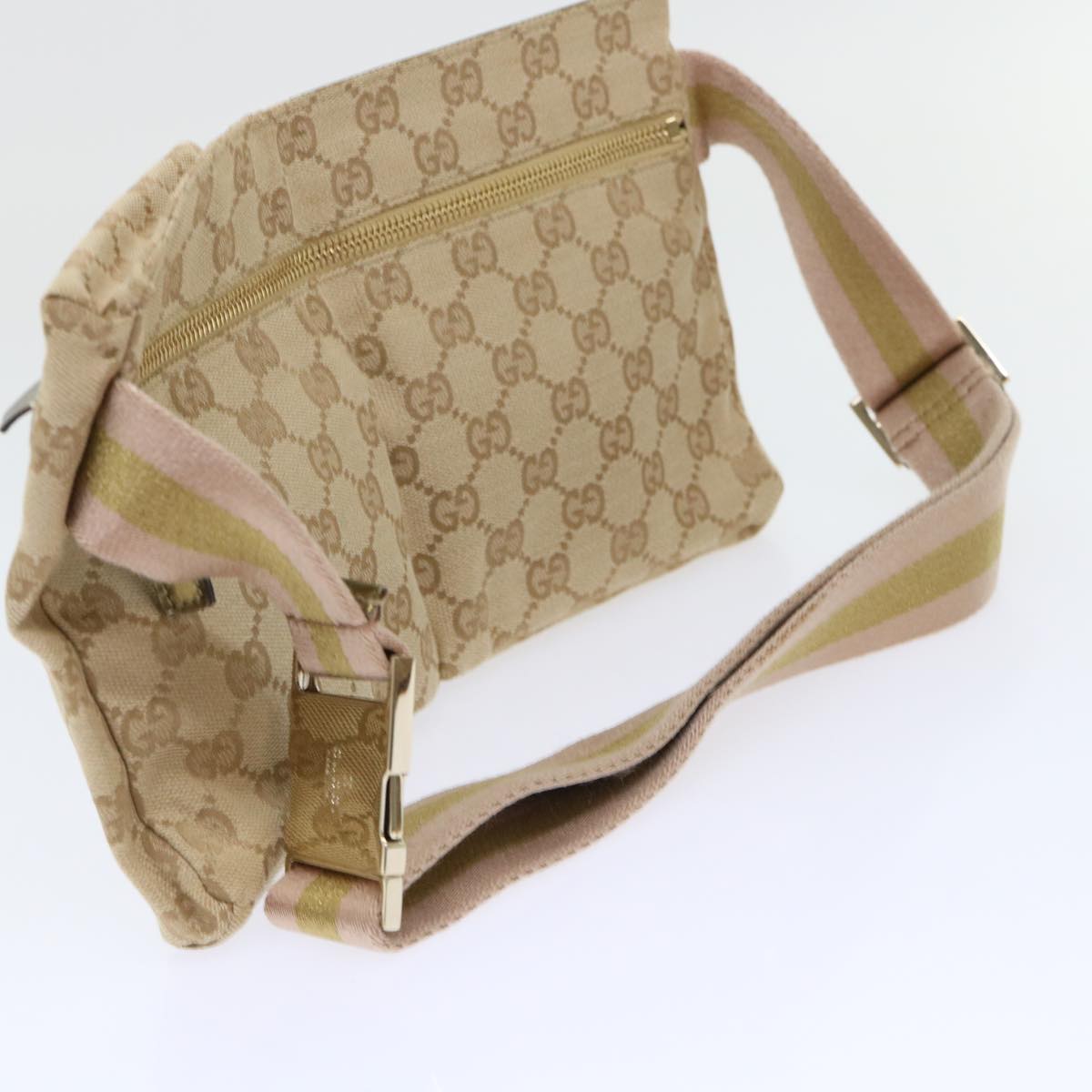 GUCCI GG Canvas Sherry Line Waist bag Beige Gold pink 28566 yk8454