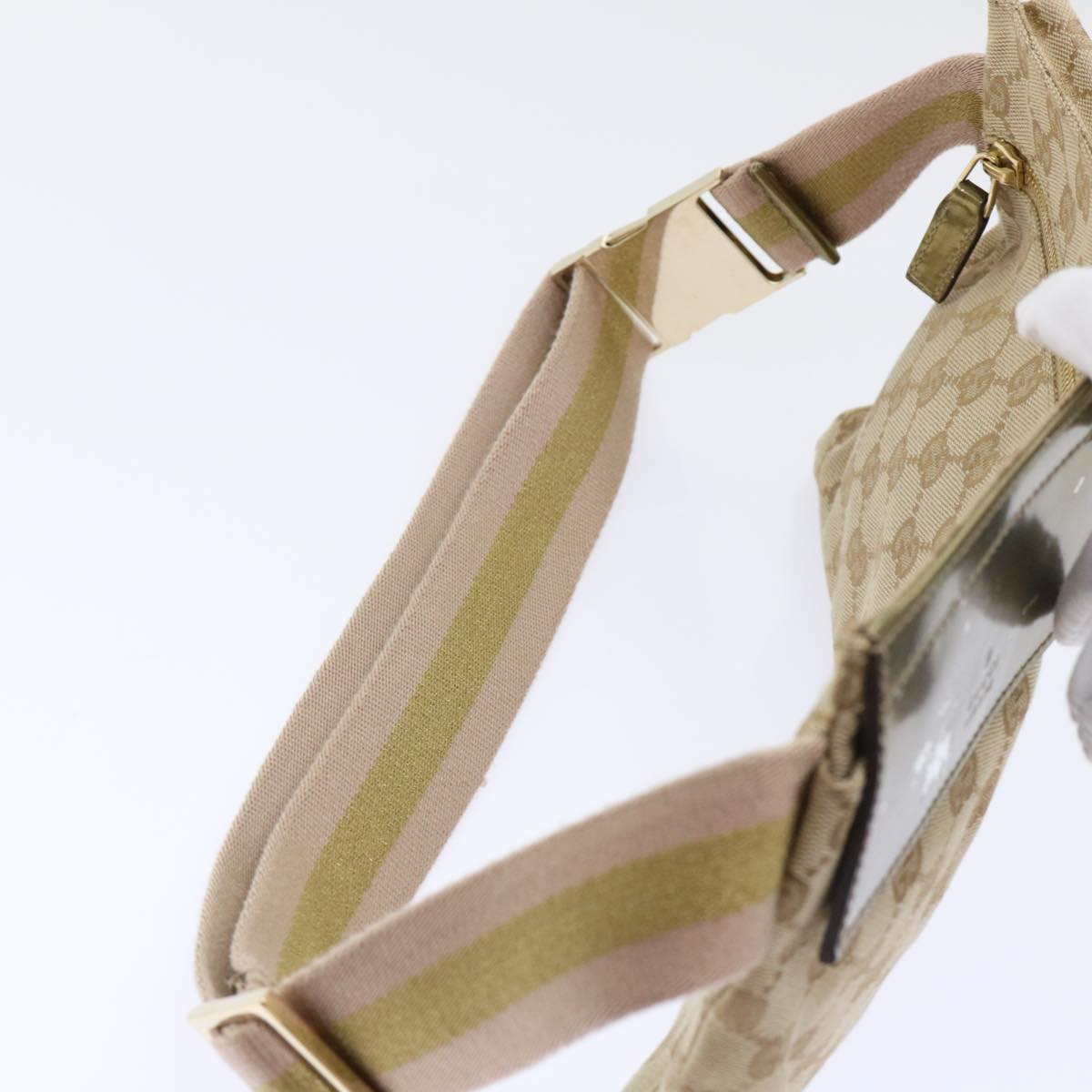 GUCCI GG Canvas Sherry Line Waist bag Beige Gold pink 28566 yk8454