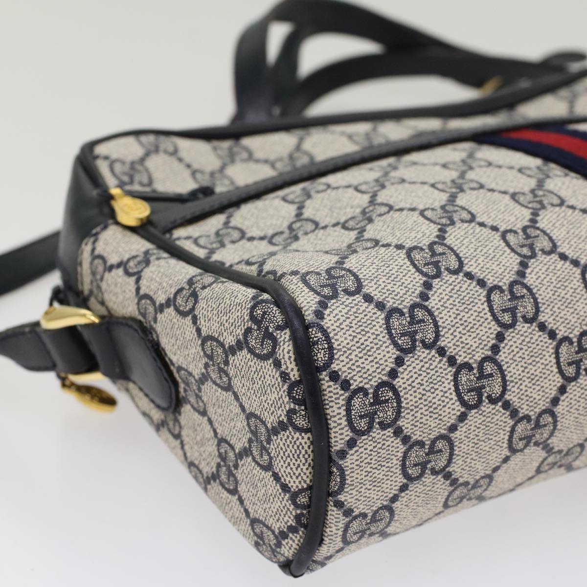 GUCCI GG Canvas Sherry Line Shoulder Bag Gray Red Navy 010.378 yk8467