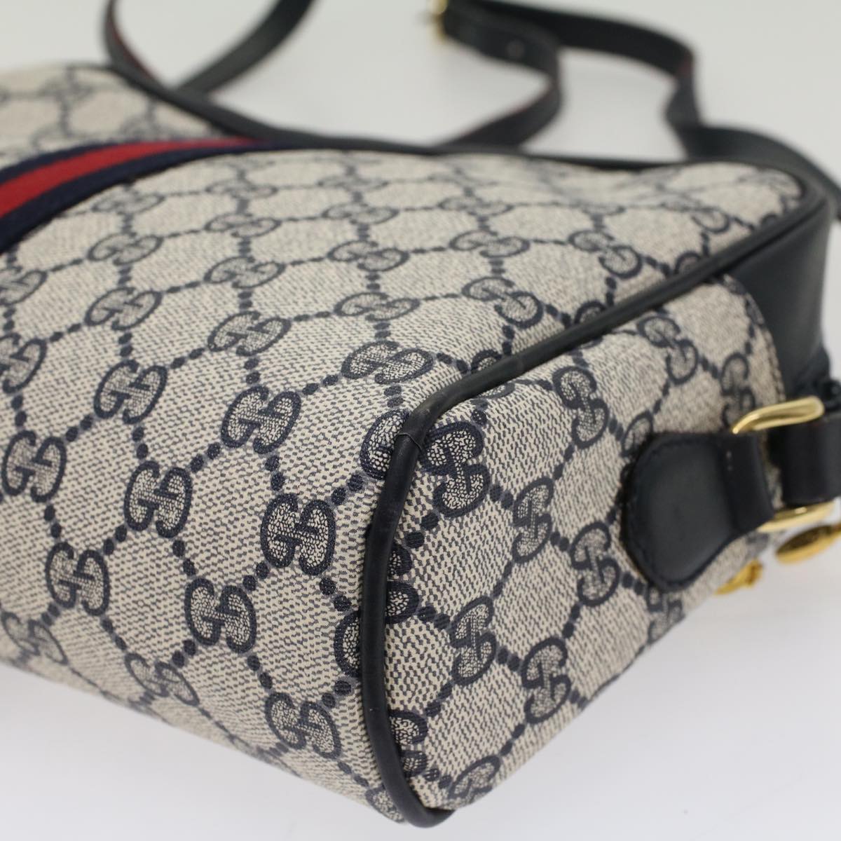 GUCCI GG Canvas Sherry Line Shoulder Bag Gray Red Navy 010.378 yk8467
