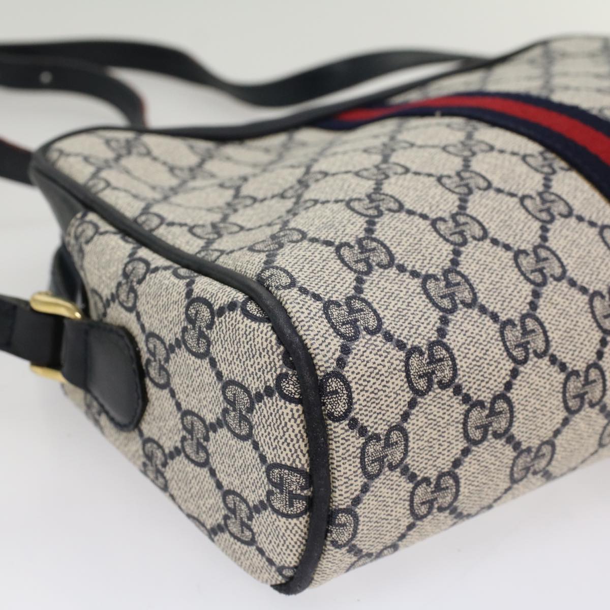 GUCCI GG Canvas Sherry Line Shoulder Bag Gray Red Navy 010.378 yk8467