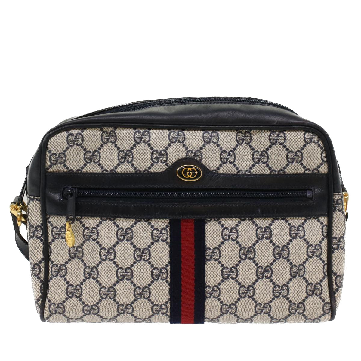GUCCI GG Canvas Sherry Line Shoulder Bag Gray Red Navy 010.378 yk8467