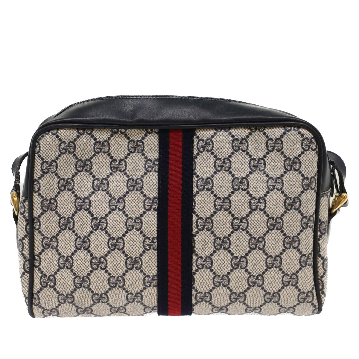 GUCCI GG Canvas Sherry Line Shoulder Bag Gray Red Navy 010.378 yk8467