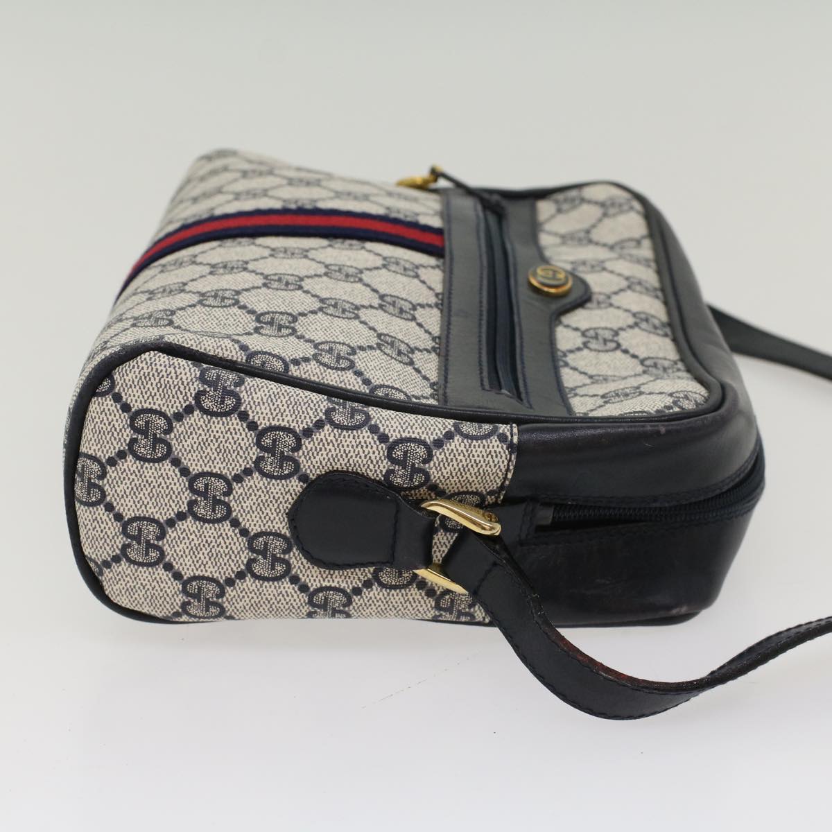 GUCCI GG Canvas Sherry Line Shoulder Bag Gray Red Navy 010.378 yk8467
