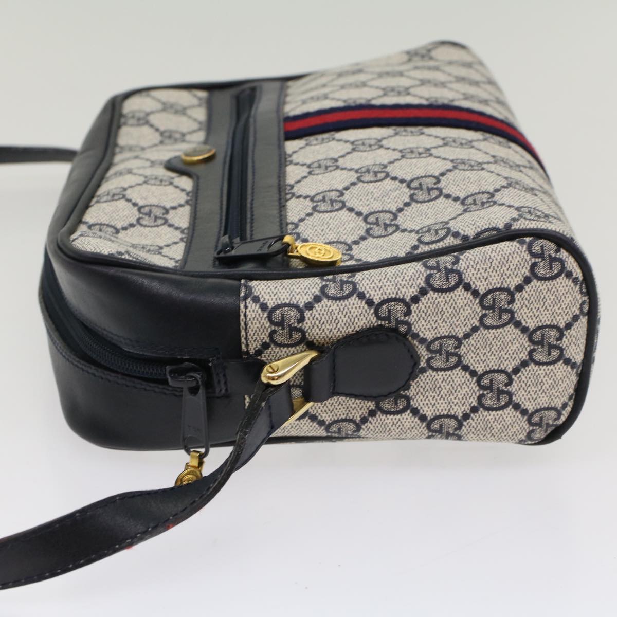 GUCCI GG Canvas Sherry Line Shoulder Bag Gray Red Navy 010.378 yk8467