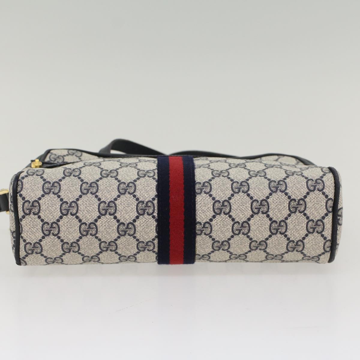 GUCCI GG Canvas Sherry Line Shoulder Bag Gray Red Navy 010.378 yk8467