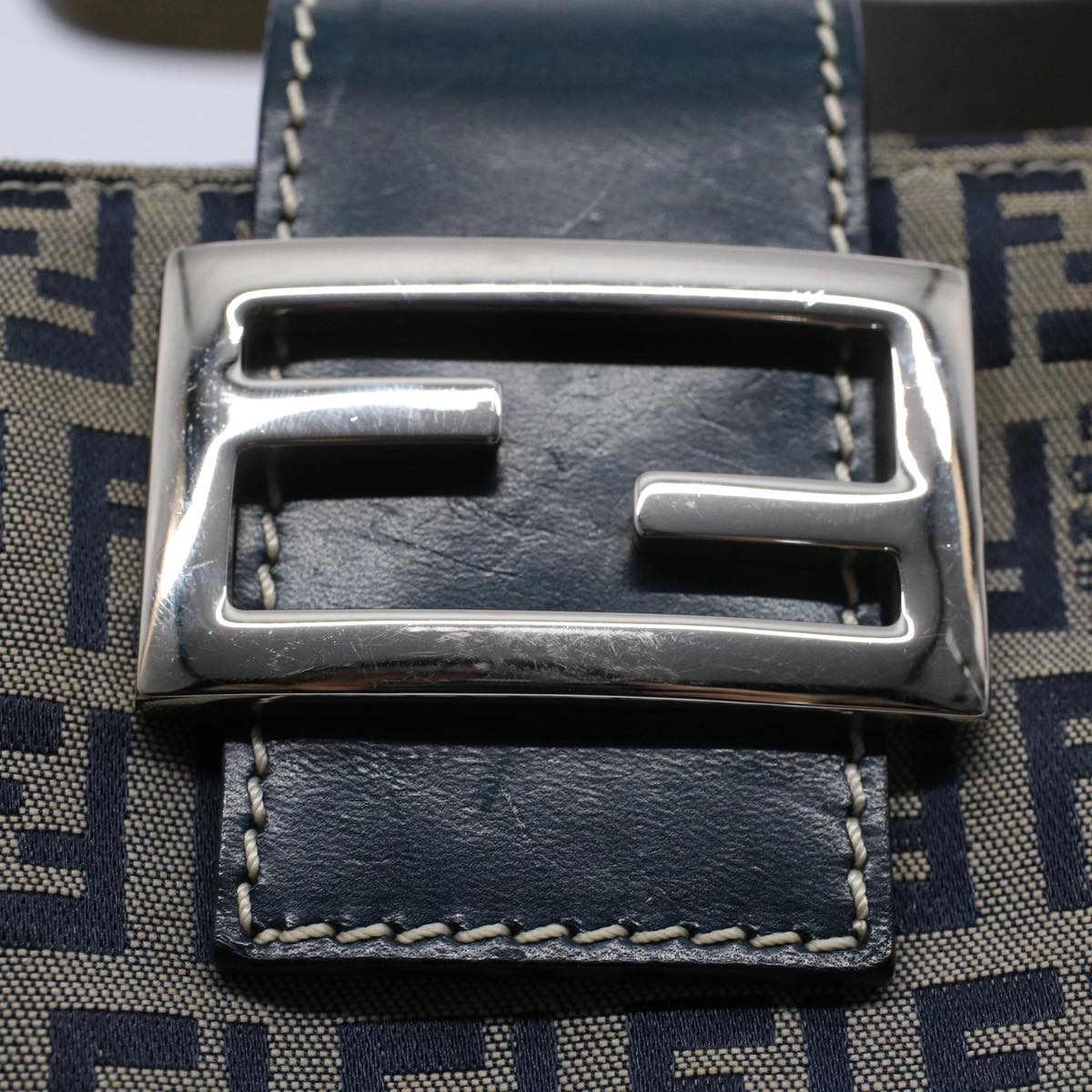 FENDI Zucchino Canvas Mamma Baguette Shoulder Bag Gray Navy yk8484