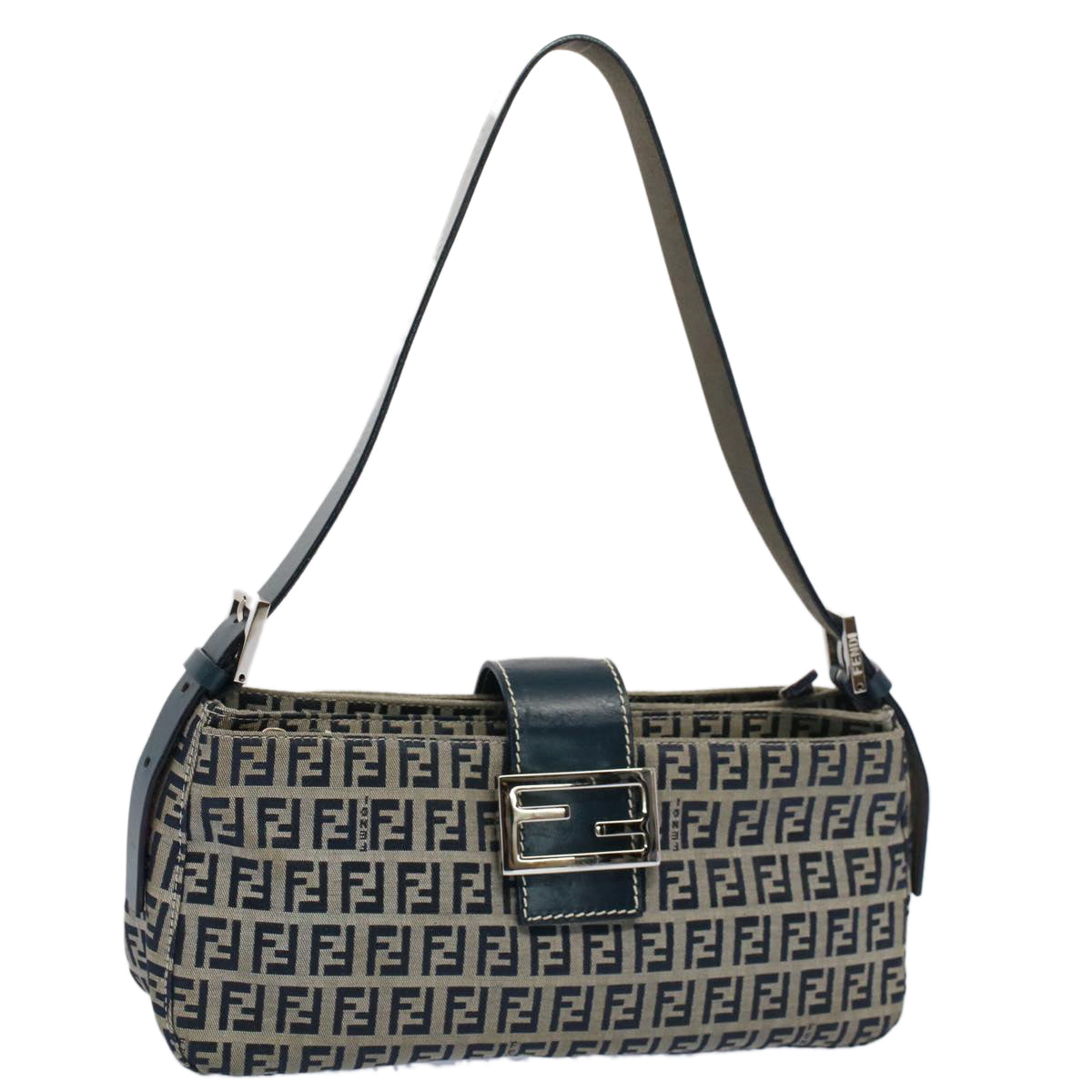 FENDI Zucchino Canvas Mamma Baguette Shoulder Bag Gray Navy yk8484