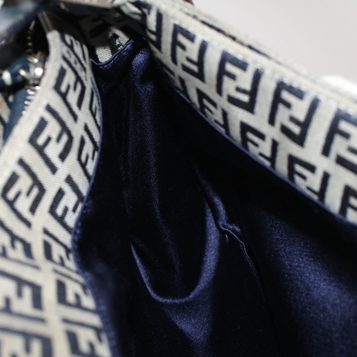FENDI Zucchino Canvas Mamma Baguette Shoulder Bag Gray Navy yk8484