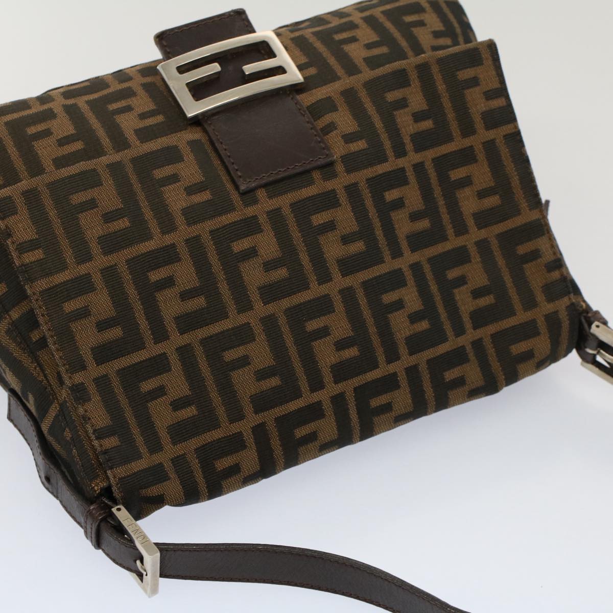 FENDI Zucca Canvas Mamma Baguette Shoulder Bag Brown Black yk8485