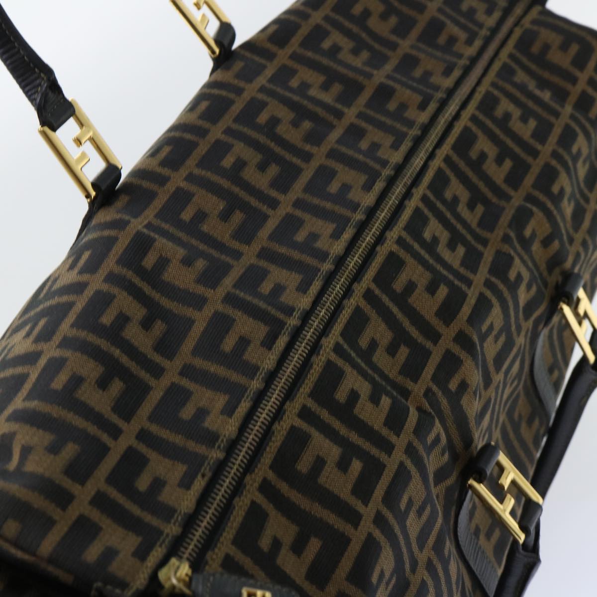 FENDI Zucca Canvas Boston Bag Brown Black yk8493