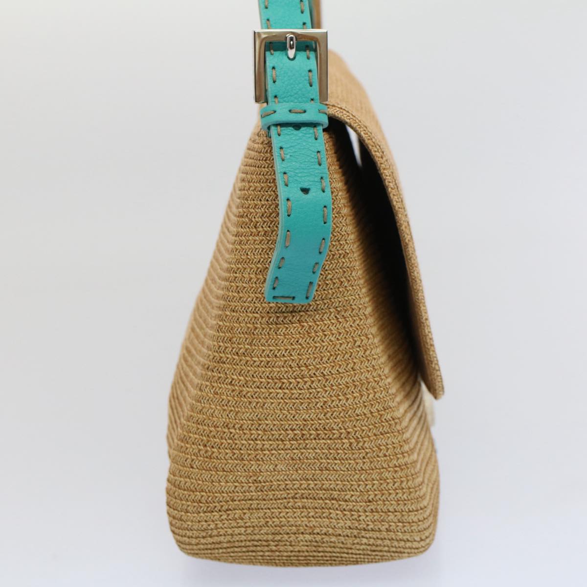 FENDI Celeria Mamma Baguette Shoulder Bag Straw Raffia Beige yk8499