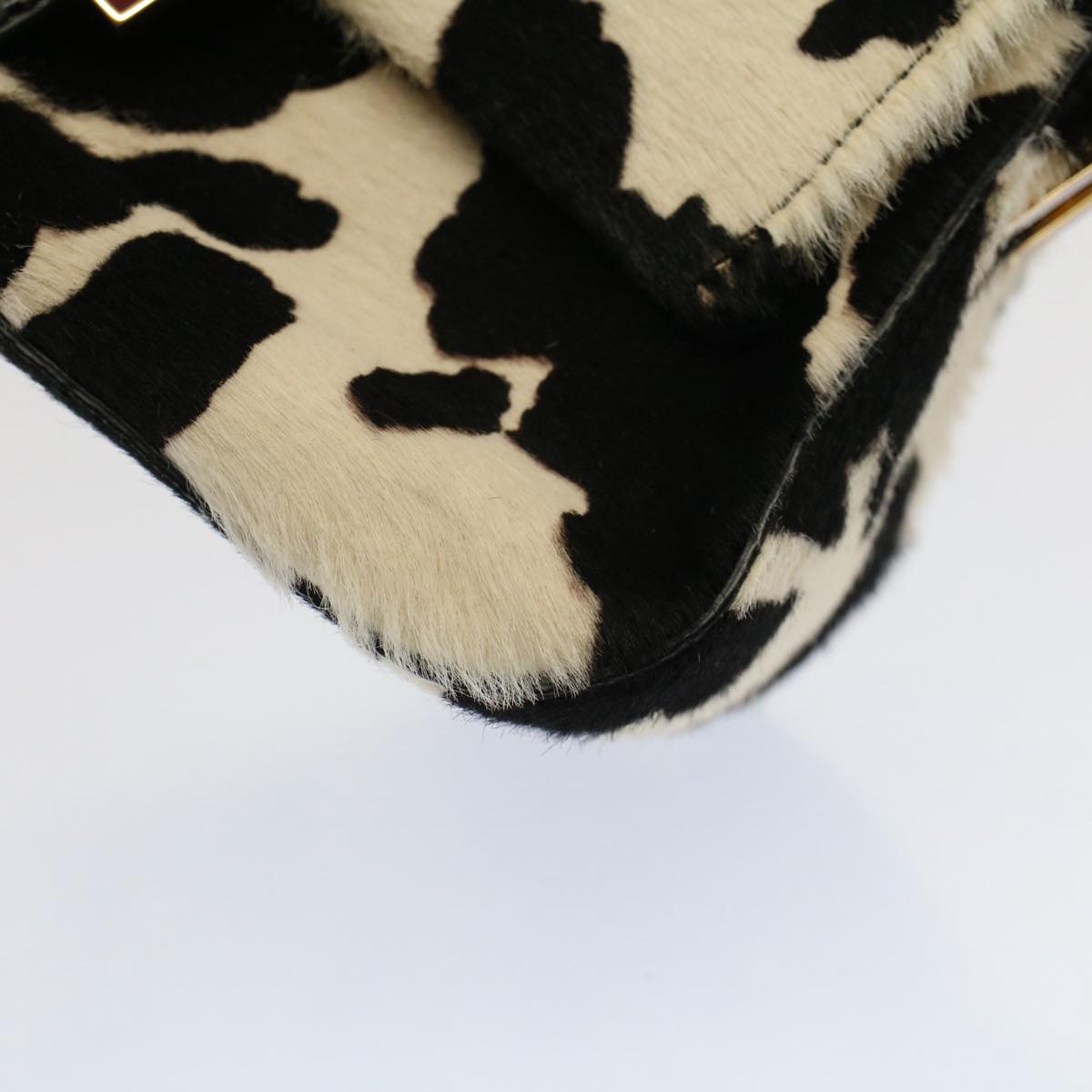 FENDI Cow Pattern Mini Mamma Baguette Bag Harako leather Black White yk8500
