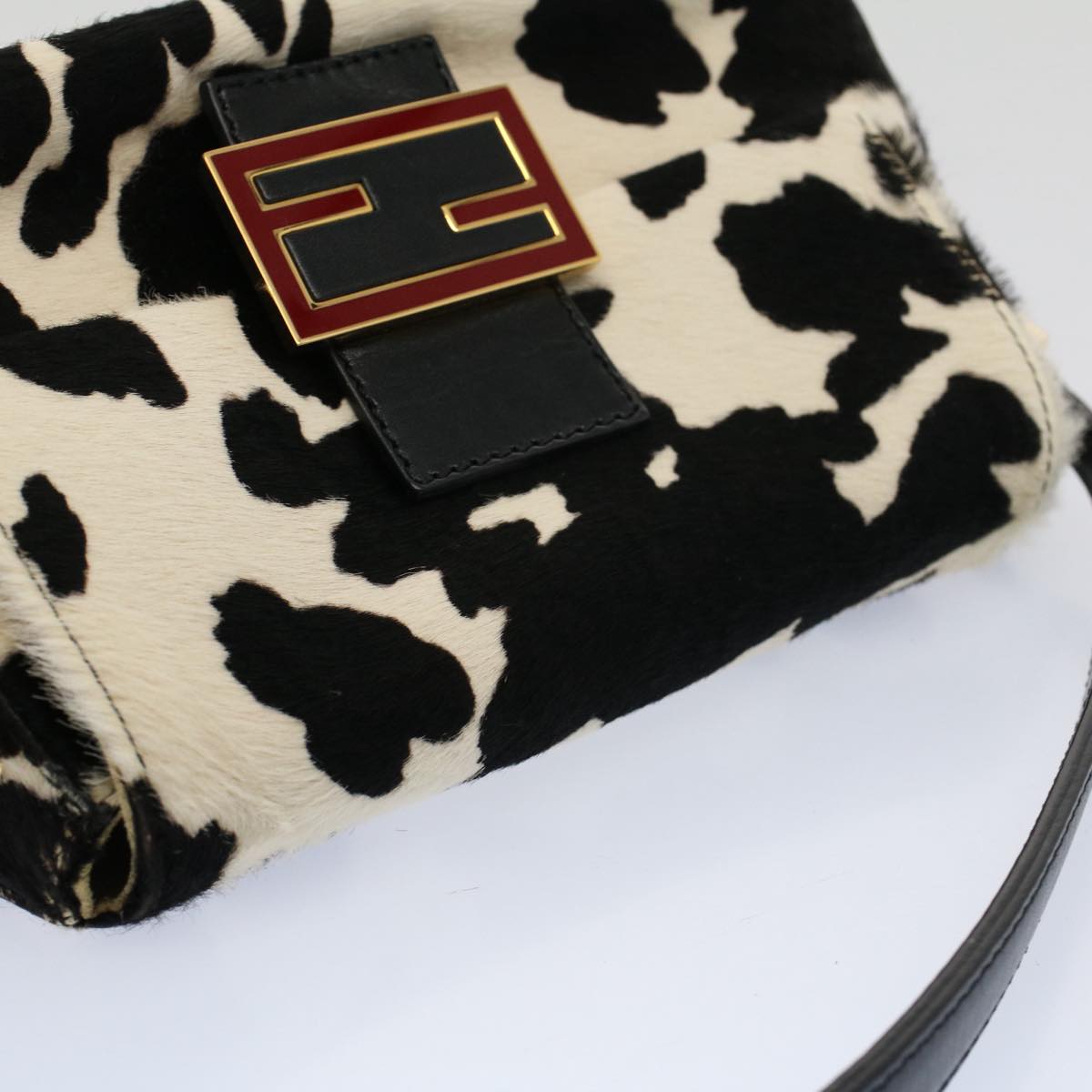 FENDI Cow Pattern Mini Mamma Baguette Bag Harako leather Black White yk8500