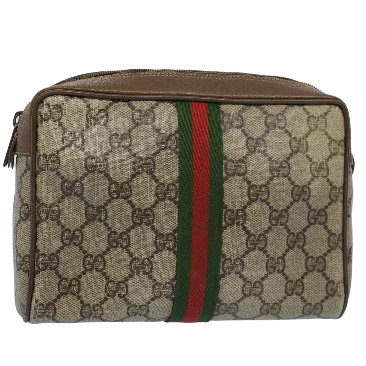 GUCCI GG Canvas Web Sherry Line Clutch Bag Beige Red Green 89.01.012 yk8503