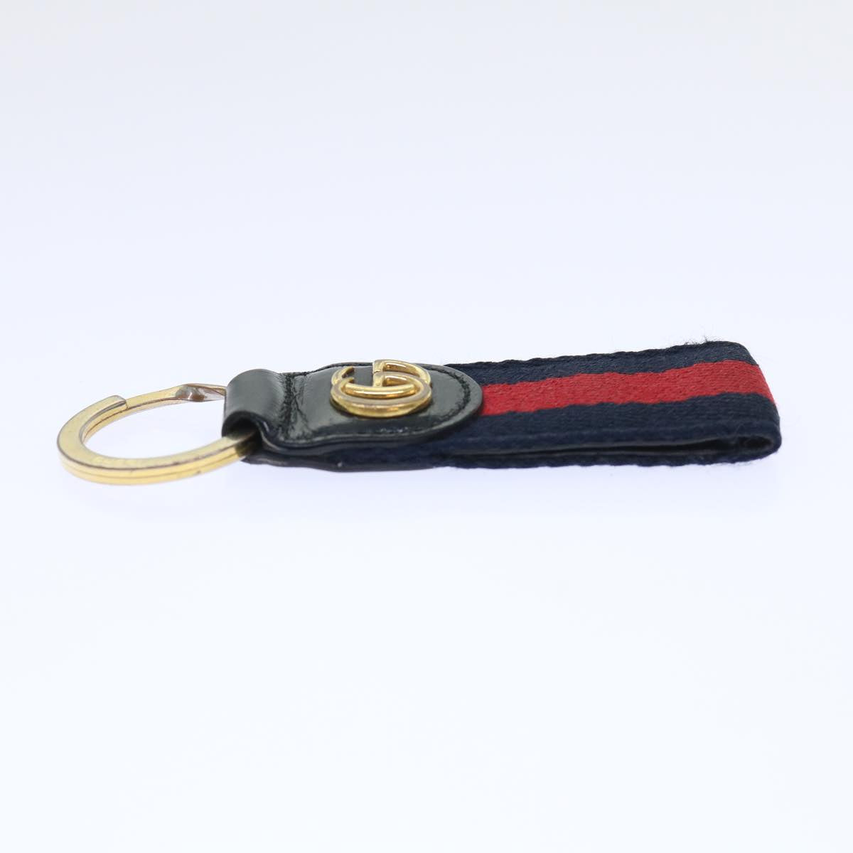 GUCCI Sherry Line Key Ring Canvas Red Navy yk8505