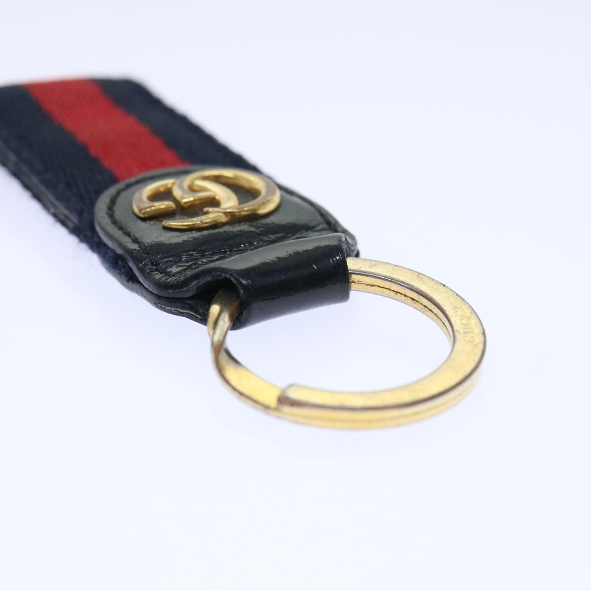 GUCCI Sherry Line Key Ring Canvas Red Navy yk8505