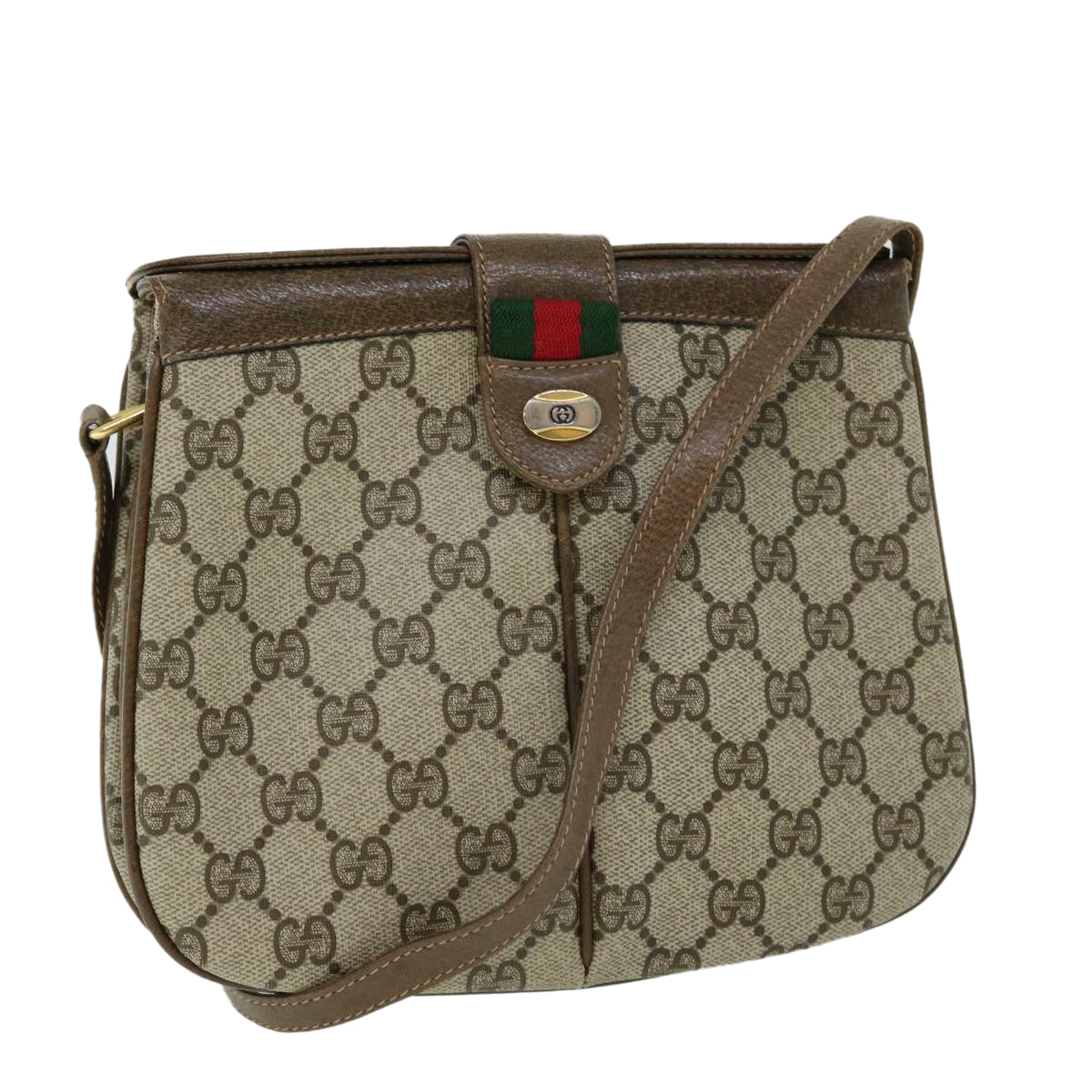 GUCCI GG Canvas Web Sherry Line Shoulder Bag Beige Green 10 02 037 yk8509