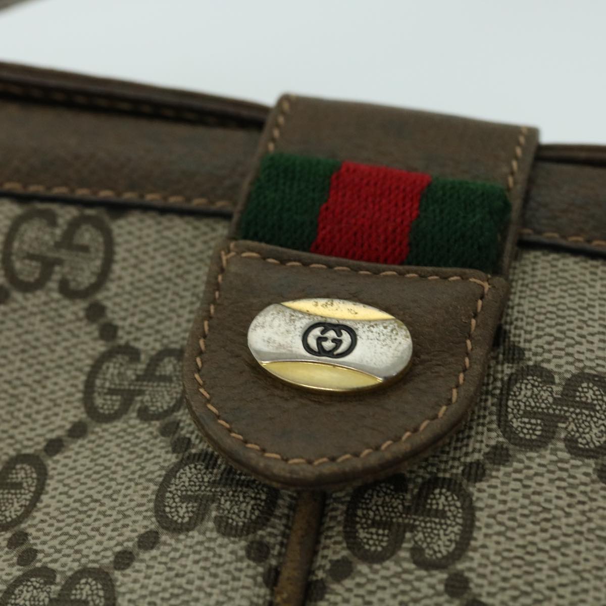 GUCCI GG Canvas Web Sherry Line Shoulder Bag Beige Green 10 02 037 yk8509